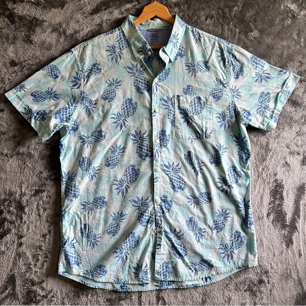 Izod Saltwater Relaxed Classics Blue Pineapple Pattern Shirt‎ XL Button Down - Picture 1 of 6